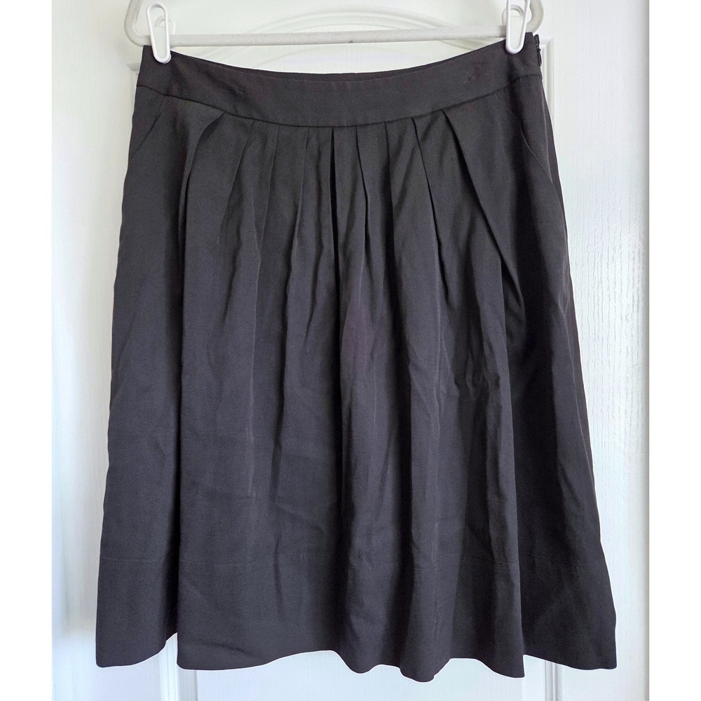 VTG Talbots Black Pleated A-Line Midi Skirt Size 12 Side Zip Pockets Preppy Twee